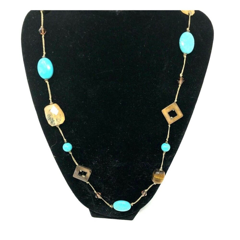 Promenade Necklace Tiger's Eye Faux Turquoise Premier Designs 32 in Browns Blues